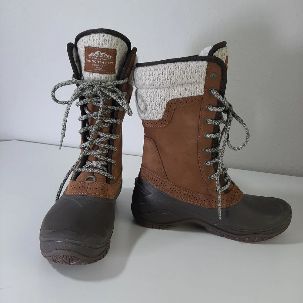 The North Face Shellista II Mid Waterproof Winter Boots Brown Knit Womens‎